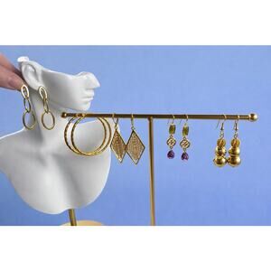 Joan Rivers Gold Tone Dangle & Hoop Earrings Lot – 5 Pair Set Classic Elegant